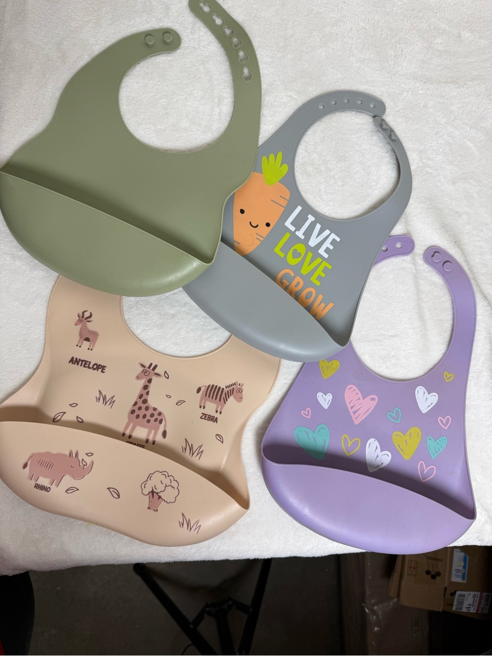 4-Pack Silicone Baby Bibs with Food Catcher – Cute Mixed Designs